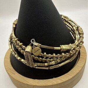 Stella & Dot Celine coil wrap bracelet gold tone alternating dimensional beads